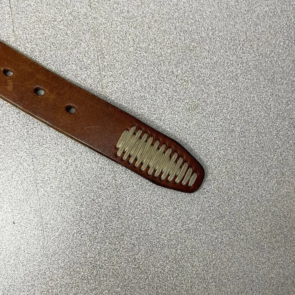 Cole Haan Leather Belt Mens 32 Brown Brass Buckle Stitched Classic Casual Italy